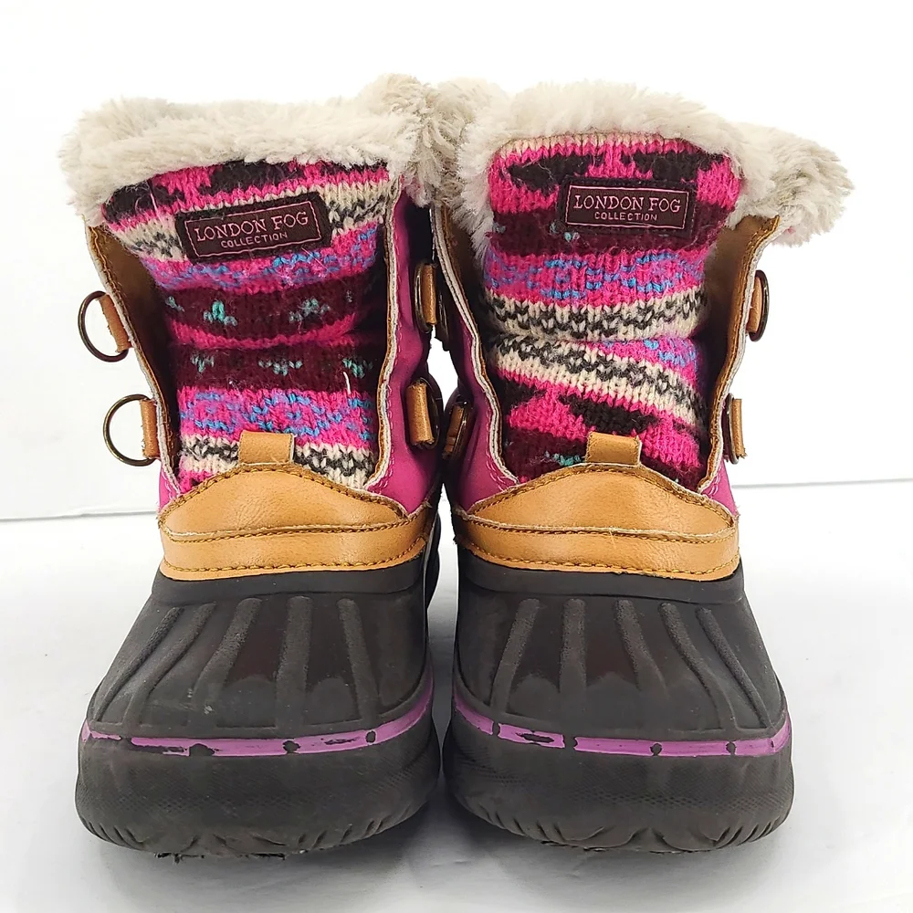 London Fog 11 pink black tan turquois white fuzzy warm lace up winter snow boots